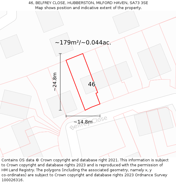 46, BELFREY CLOSE, HUBBERSTON, MILFORD HAVEN, SA73 3SE: Plot and title map