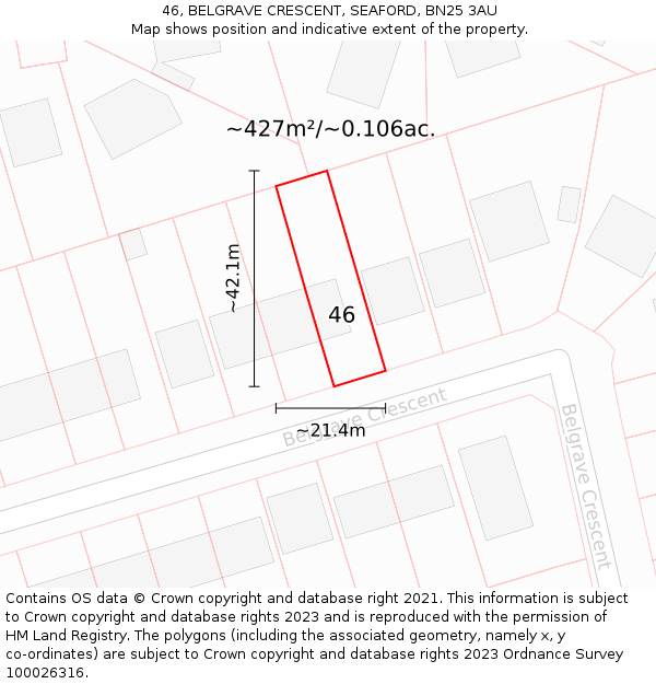 46, BELGRAVE CRESCENT, SEAFORD, BN25 3AU: Plot and title map