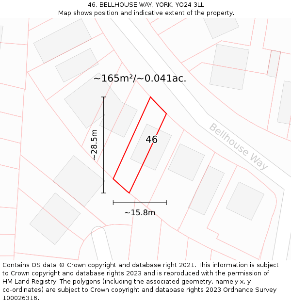 46, BELLHOUSE WAY, YORK, YO24 3LL: Plot and title map