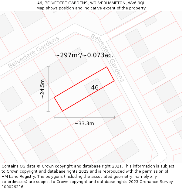 46, BELVEDERE GARDENS, WOLVERHAMPTON, WV6 9QL: Plot and title map
