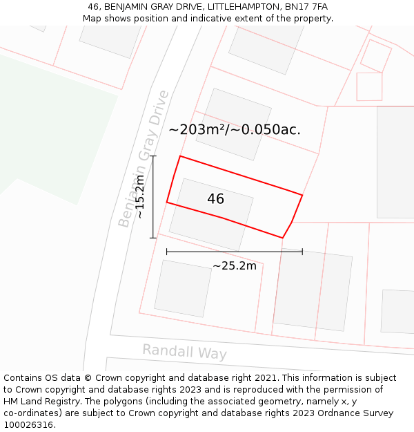 46, BENJAMIN GRAY DRIVE, LITTLEHAMPTON, BN17 7FA: Plot and title map