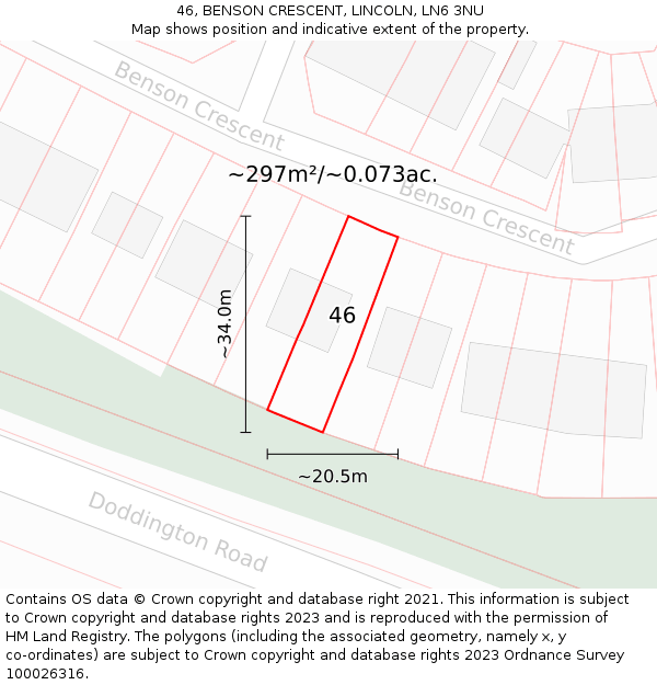 46, BENSON CRESCENT, LINCOLN, LN6 3NU: Plot and title map