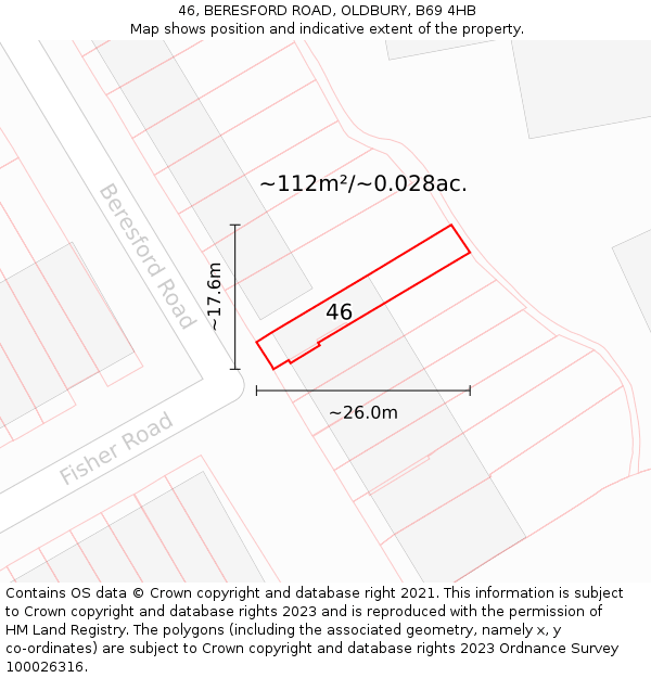 46, BERESFORD ROAD, OLDBURY, B69 4HB: Plot and title map