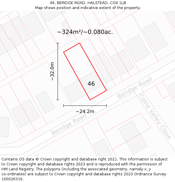 46, BERIDGE ROAD, HALSTEAD, CO9 1LB: Plot and title map