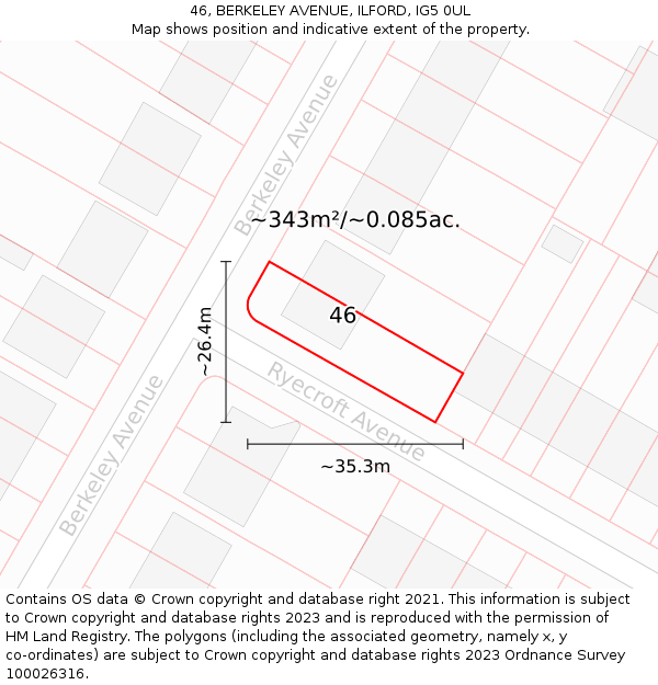 46, BERKELEY AVENUE, ILFORD, IG5 0UL: Plot and title map