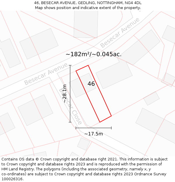 46, BESECAR AVENUE, GEDLING, NOTTINGHAM, NG4 4DL: Plot and title map