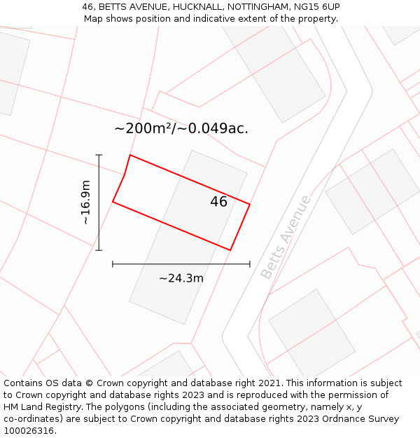 46, BETTS AVENUE, HUCKNALL, NOTTINGHAM, NG15 6UP: Plot and title map