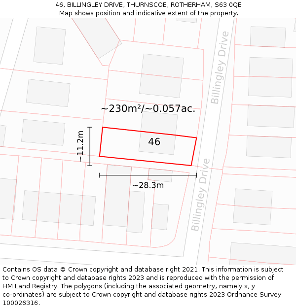 46, BILLINGLEY DRIVE, THURNSCOE, ROTHERHAM, S63 0QE: Plot and title map