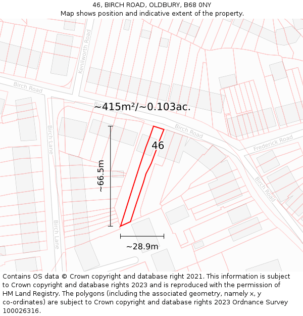 46, BIRCH ROAD, OLDBURY, B68 0NY: Plot and title map