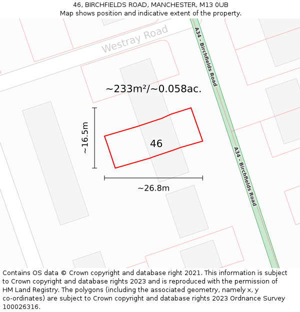46, BIRCHFIELDS ROAD, MANCHESTER, M13 0UB: Plot and title map