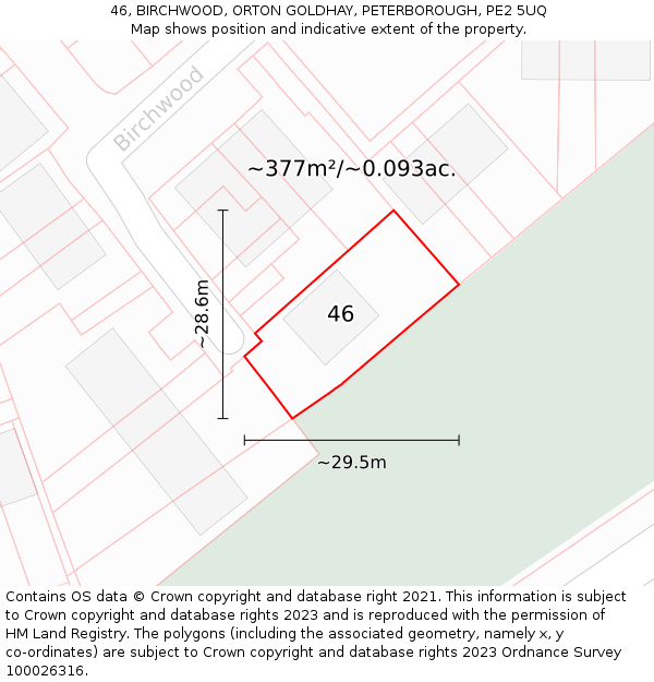 46, BIRCHWOOD, ORTON GOLDHAY, PETERBOROUGH, PE2 5UQ: Plot and title map