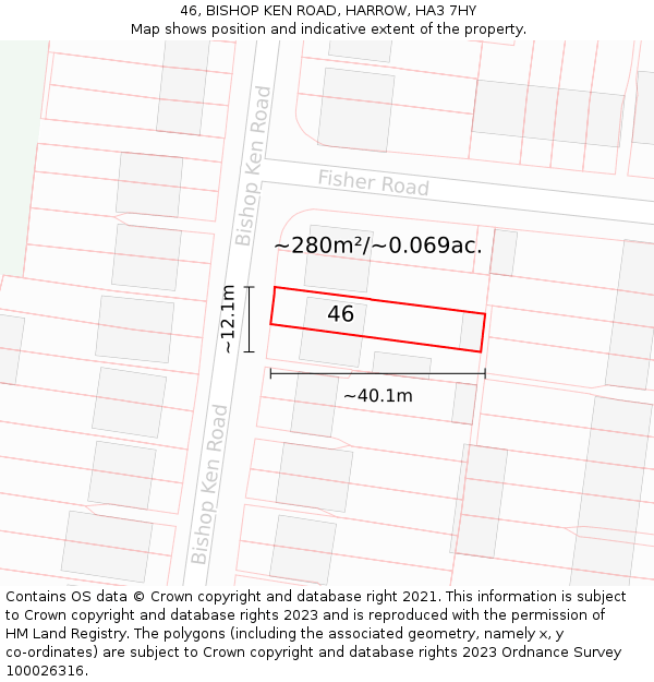 46, BISHOP KEN ROAD, HARROW, HA3 7HY: Plot and title map