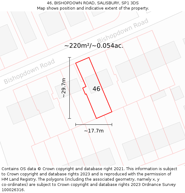 46, BISHOPDOWN ROAD, SALISBURY, SP1 3DS: Plot and title map