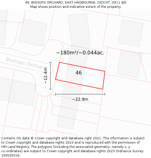 46, BISHOPS ORCHARD, EAST HAGBOURNE, DIDCOT, OX11 9JS: Plot and title map