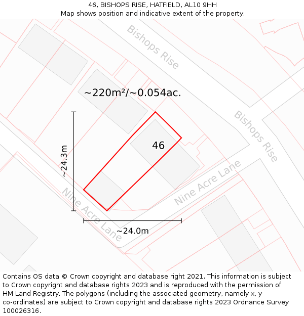 46, BISHOPS RISE, HATFIELD, AL10 9HH: Plot and title map