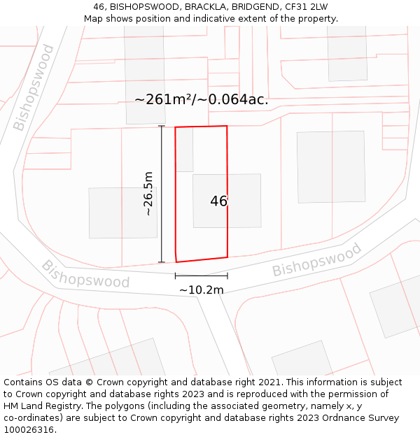 46, BISHOPSWOOD, BRACKLA, BRIDGEND, CF31 2LW: Plot and title map