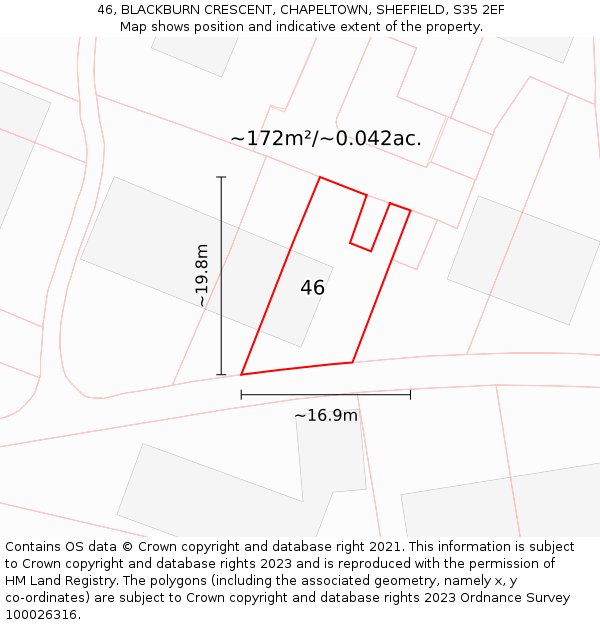 46, BLACKBURN CRESCENT, CHAPELTOWN, SHEFFIELD, S35 2EF: Plot and title map