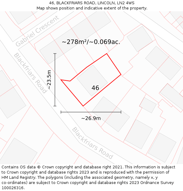 46, BLACKFRIARS ROAD, LINCOLN, LN2 4WS: Plot and title map