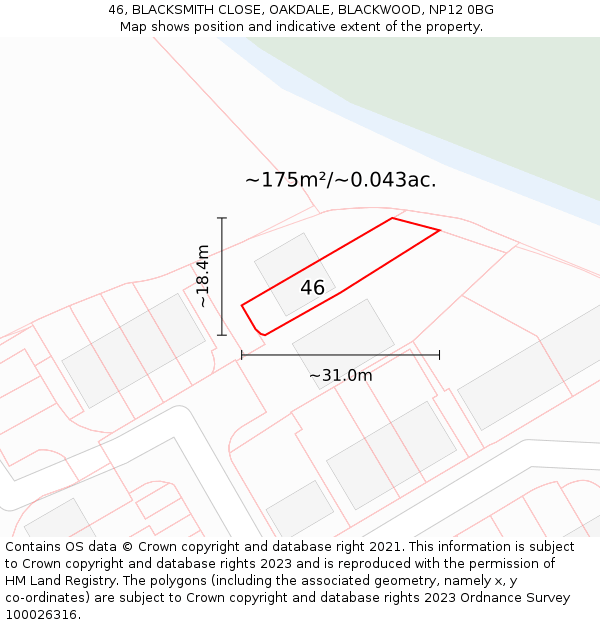 46, BLACKSMITH CLOSE, OAKDALE, BLACKWOOD, NP12 0BG: Plot and title map