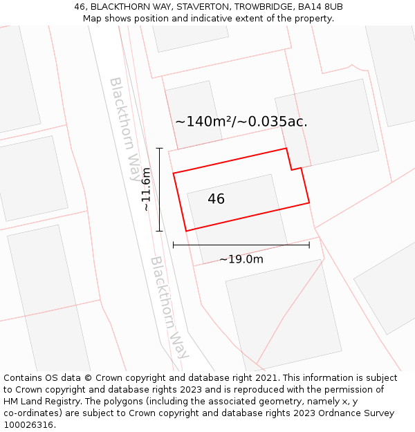 46, BLACKTHORN WAY, STAVERTON, TROWBRIDGE, BA14 8UB: Plot and title map