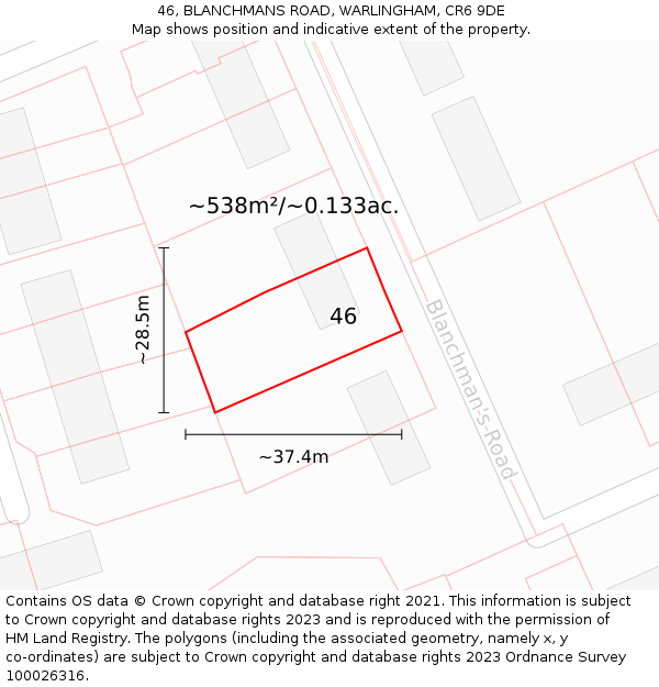 46, BLANCHMANS ROAD, WARLINGHAM, CR6 9DE: Plot and title map