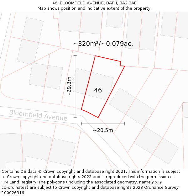 46, BLOOMFIELD AVENUE, BATH, BA2 3AE: Plot and title map