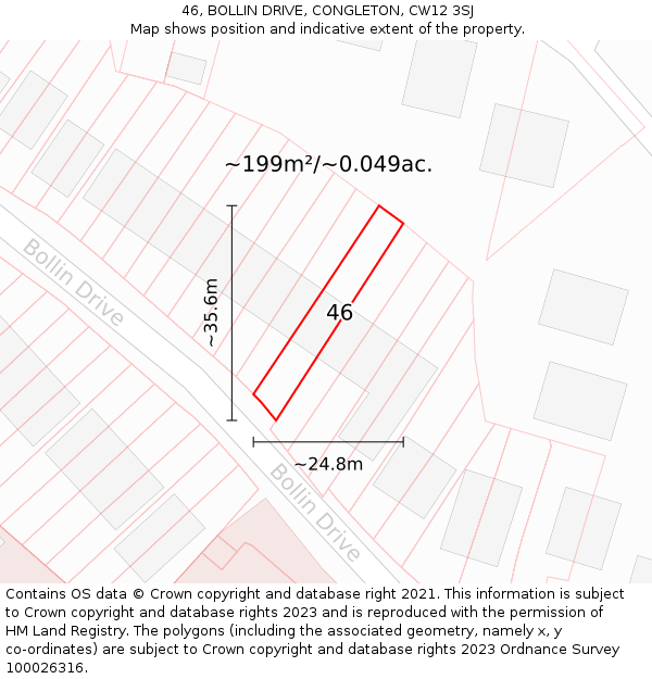 46, BOLLIN DRIVE, CONGLETON, CW12 3SJ: Plot and title map