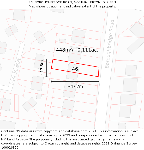 46, BOROUGHBRIDGE ROAD, NORTHALLERTON, DL7 8BN: Plot and title map