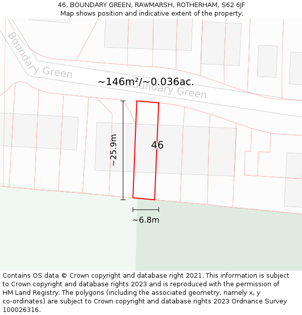 46, BOUNDARY GREEN, RAWMARSH, ROTHERHAM, S62 6JF: Plot and title map