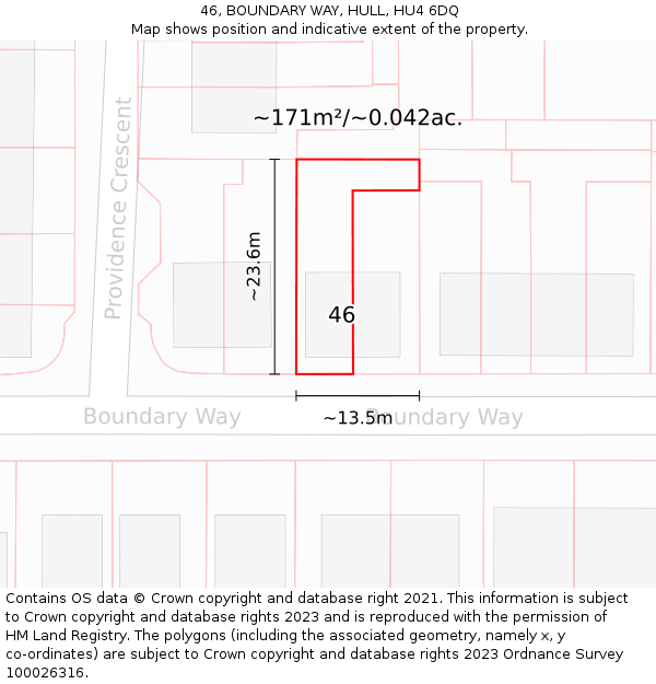 46, BOUNDARY WAY, HULL, HU4 6DQ: Plot and title map
