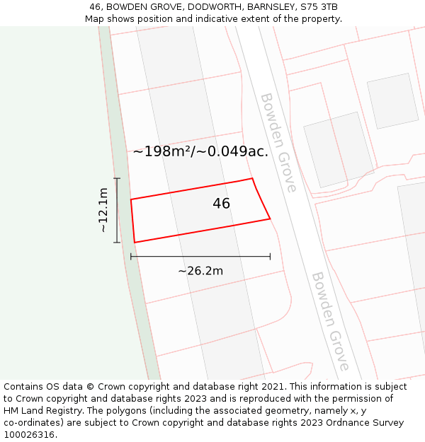 46, BOWDEN GROVE, DODWORTH, BARNSLEY, S75 3TB: Plot and title map