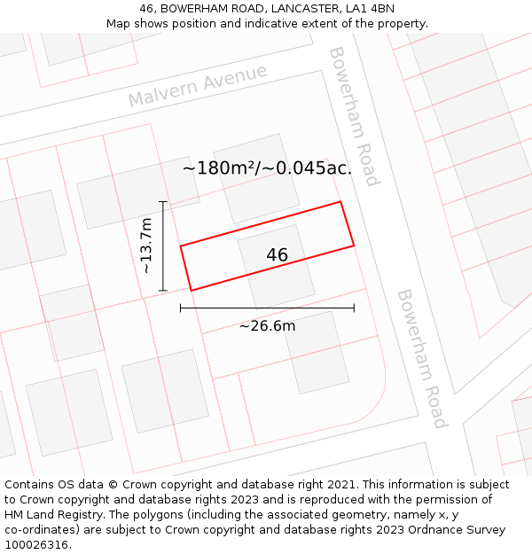 46, BOWERHAM ROAD, LANCASTER, LA1 4BN: Plot and title map