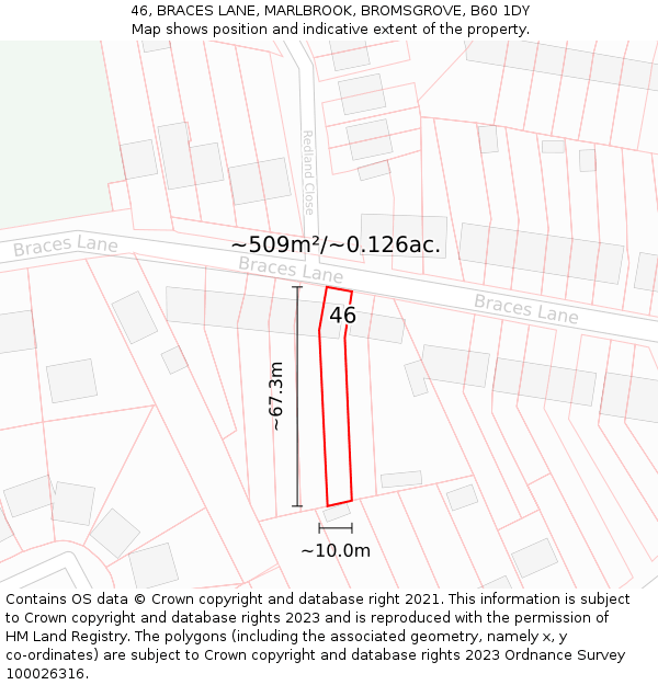 46, BRACES LANE, MARLBROOK, BROMSGROVE, B60 1DY: Plot and title map