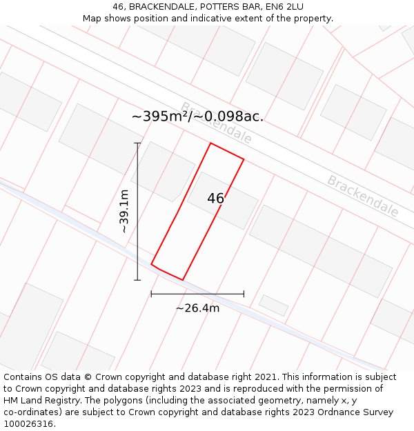 46, BRACKENDALE, POTTERS BAR, EN6 2LU: Plot and title map