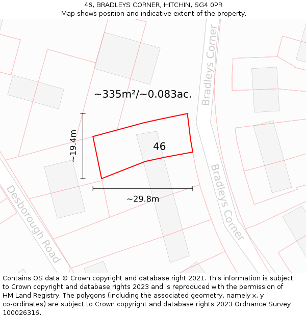 46, BRADLEYS CORNER, HITCHIN, SG4 0PR: Plot and title map