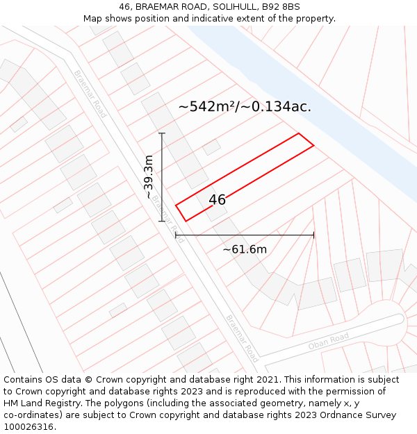 46, BRAEMAR ROAD, SOLIHULL, B92 8BS: Plot and title map