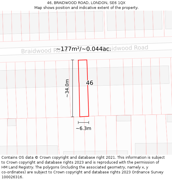 46, BRAIDWOOD ROAD, LONDON, SE6 1QX: Plot and title map