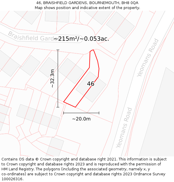 46, BRAISHFIELD GARDENS, BOURNEMOUTH, BH8 0QA: Plot and title map