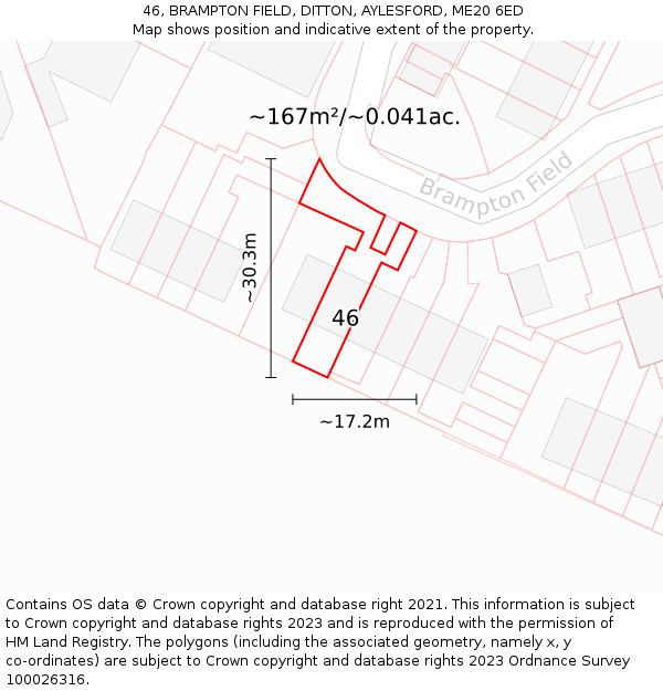 46, BRAMPTON FIELD, DITTON, AYLESFORD, ME20 6ED: Plot and title map