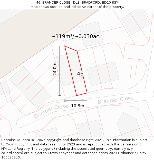 46, BRANDER CLOSE, IDLE, BRADFORD, BD10 8SY: Plot and title map
