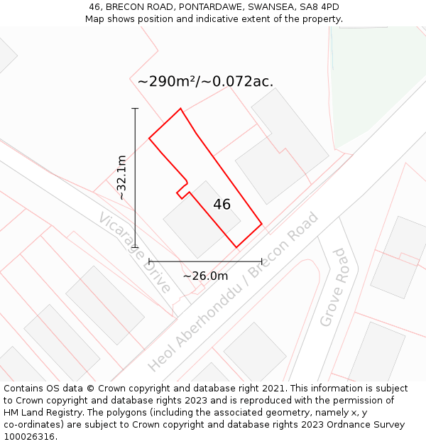 46, BRECON ROAD, PONTARDAWE, SWANSEA, SA8 4PD: Plot and title map