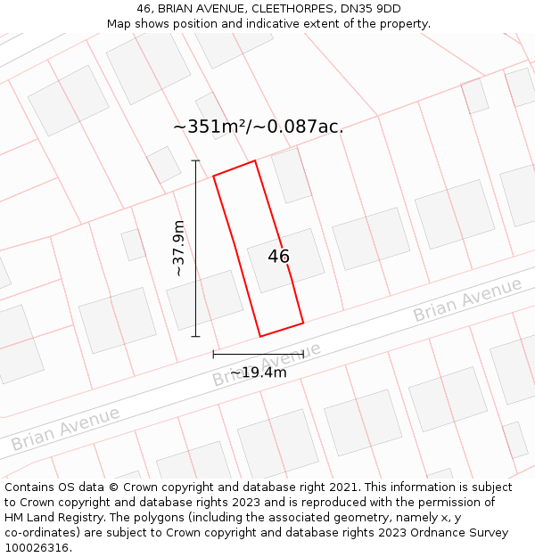 46, BRIAN AVENUE, CLEETHORPES, DN35 9DD: Plot and title map