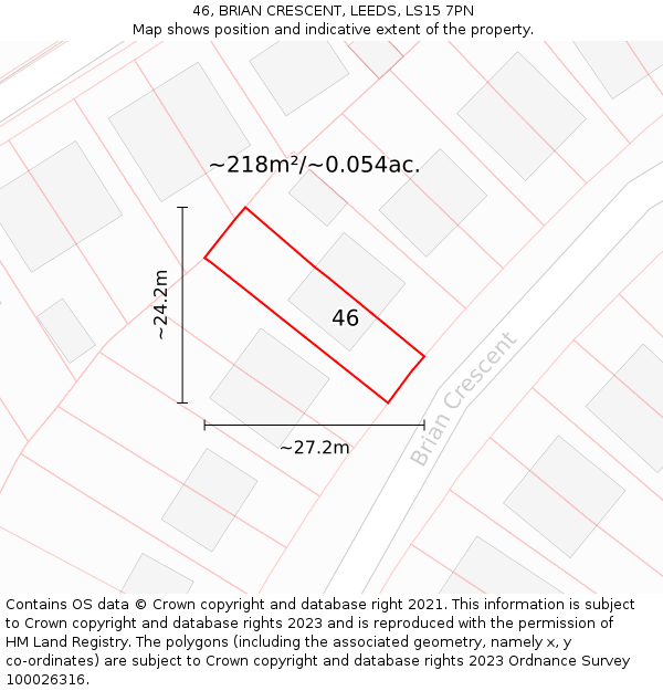 46, BRIAN CRESCENT, LEEDS, LS15 7PN: Plot and title map