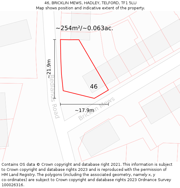 46, BRICKLIN MEWS, HADLEY, TELFORD, TF1 5LU: Plot and title map