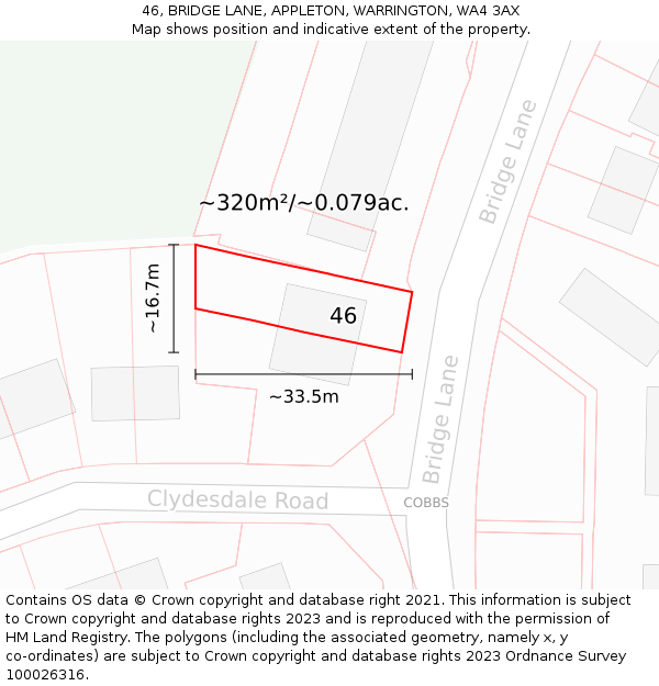 46, BRIDGE LANE, APPLETON, WARRINGTON, WA4 3AX: Plot and title map