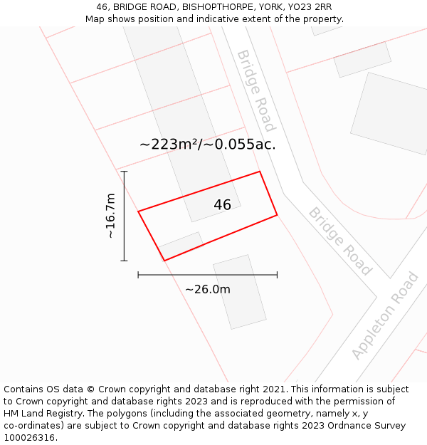 46, BRIDGE ROAD, BISHOPTHORPE, YORK, YO23 2RR: Plot and title map