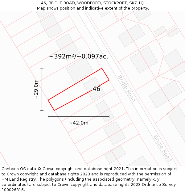 46, BRIDLE ROAD, WOODFORD, STOCKPORT, SK7 1QJ: Plot and title map