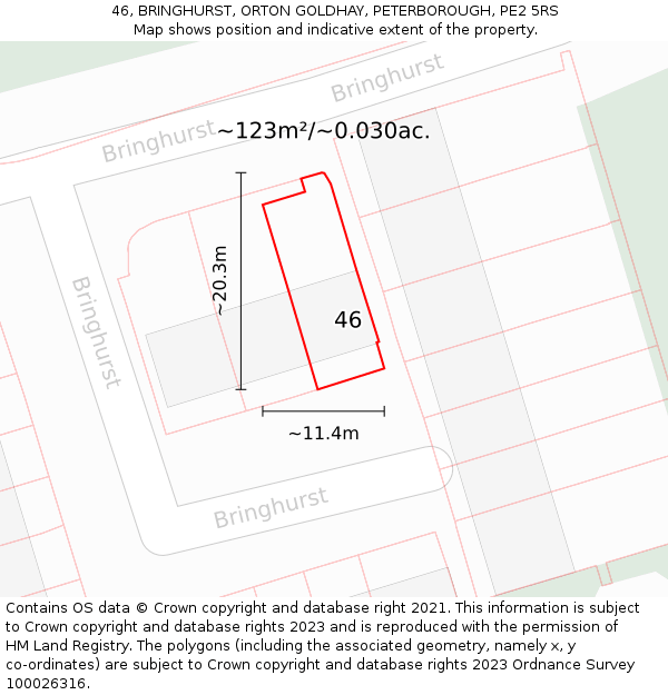 46, BRINGHURST, ORTON GOLDHAY, PETERBOROUGH, PE2 5RS: Plot and title map