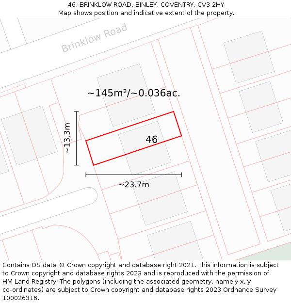 46, BRINKLOW ROAD, BINLEY, COVENTRY, CV3 2HY: Plot and title map