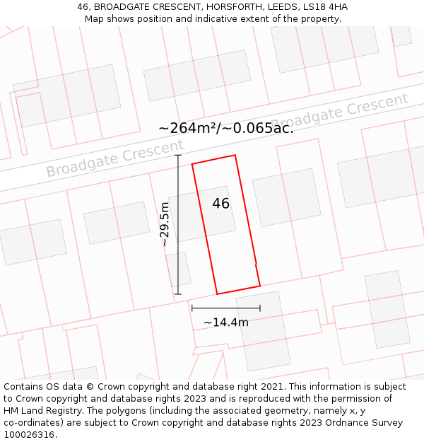 46, BROADGATE CRESCENT, HORSFORTH, LEEDS, LS18 4HA: Plot and title map